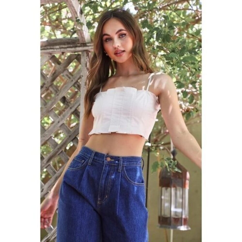 Josie Pleat Cropped 100% Cotton Top - Nude Size L REFFNB